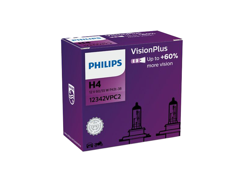 PHILIPS PH12342VPC2 Izzó H4 +60% 2db